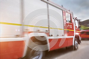 Firefighter truck speed composing photo