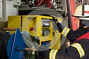 Firefighter used the electricity generator on the fire truck