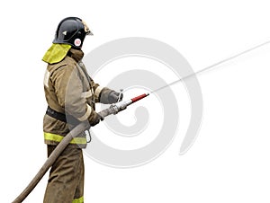 Firefighter working with fog nozzle