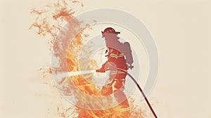 Silhouette of a firefighter battling blazing wildfire. Heroism and peril photo