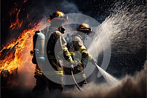 Firefighters in action, big flames. Generative Ai