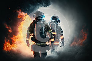 Firefighters in action, big flames. Generative Ai