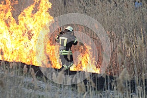 Firefighters battle a wildfire in spring.