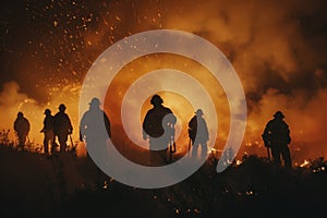 Firefighters battling a forest fire