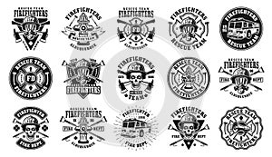 Firefighters big set of vector isolated emblems