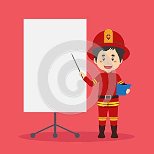 Firefighters Character with Blank Board