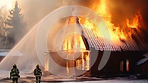 Firefighters extinguish a fire in a house. Generative AI