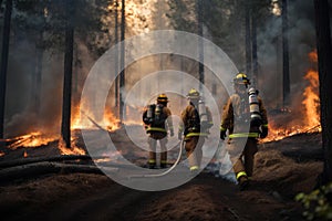 Firefighters extinguish a forest fire. Brave people doing dangerous work