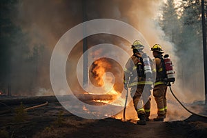 Firefighters extinguish a forest fire. Brave people doing dangerous work