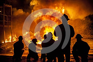 Firefighters fighting burning blaze