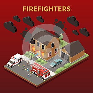 Firefighters Isometric Background