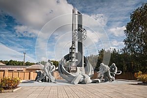 Firefighters monument in the abandoned town of Chernobyl