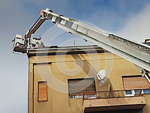 Firefighters are repairing the chimney after Zagreb earthquake