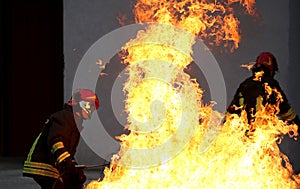 firefighter during a firefighting exercise