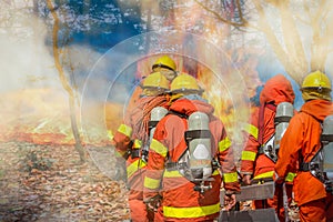 Firefighters team with equipment.