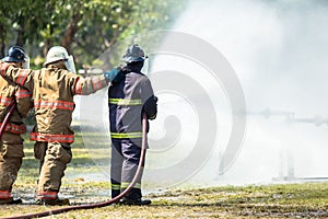 Firefighters are training for fighting.