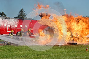 Firefighters training to fight fuel fire