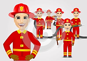 Firefighters in uniform with fire hose