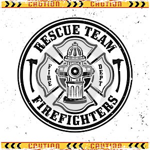 Firefighters vector round emblem with fire hydrant