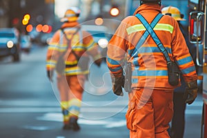 Firefighters Walking in Safety Gear on Duty