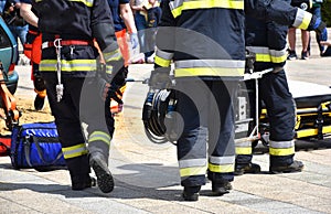 Firefighters at work outdoor in the street