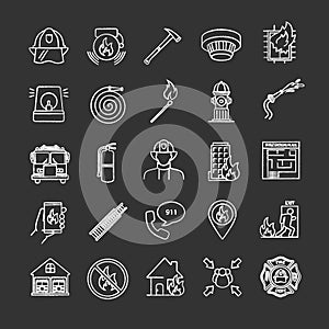 Firefighting chalk icons set