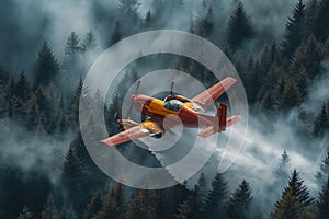 A firefighting plane pours water on a forest fire