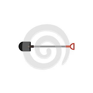 Firefighting shovel, specialized shovel with red handle, firefighting shield equipment, colored vbector sign in flat style.