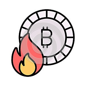 Fireflame with bitcoin showing concept vector of bitcoin loss photo