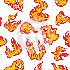 Fireflame pattern. Fire flame seamless red texture, hot angry or devil heat, flammable infero temperature, orange photo