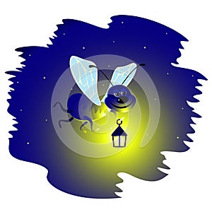 Firefly with a flashlight at night