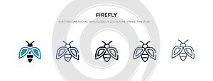 Firefly icon in different style vector illustration. two colored and black firefly vector icons designed in filled, outline, line