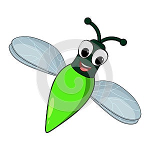 Firefly insect cartoon illustration isolated on white background. Skylight bug with glowing abdomen. Comic cute character with photo