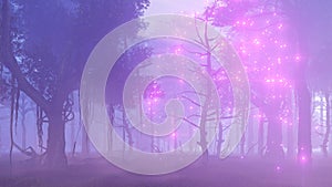 Firefly lights in magical misty forest 4K