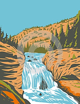 Firehole Falls on the Firehole River Located in Southwestern Yellowstone National Park Wyoming USA WPA Poster Art