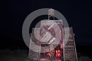 Firehouse at night, Bodie, California photo