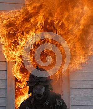 Fireman in breathing apparatus photo