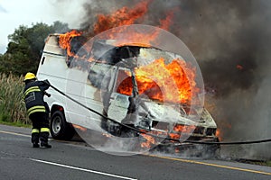 Fireman and Burning Motor Car