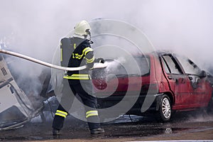 Fireman at car fire