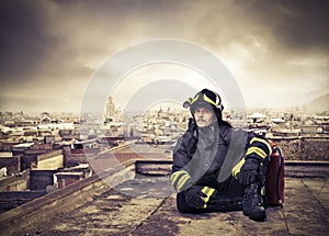 Fireman on a City Roof