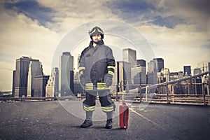 Fireman on a City Street photo