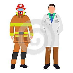 Fireman and Doctor Cartoon icon. Service 911.