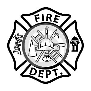 Fireman emblem sign on white background. firefighterâ€™s st florian maltese cross. fire department symbol