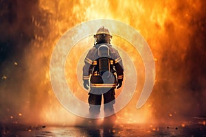 fireman equipment rescue uniform emergency fighter safety firefighter smoke fire. Generative AI.