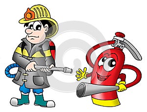 Fireman and fire extinguisher
