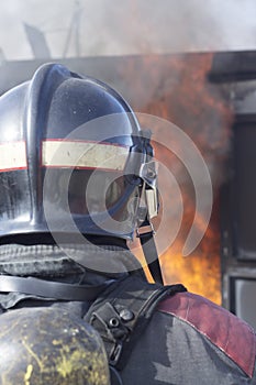 Fireman fire training station drill