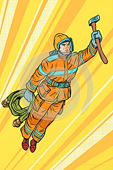 Fireman, firefighter flying superhero help