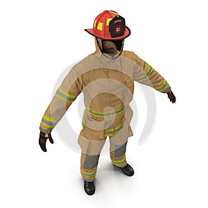 Fireman Fuly Protective Uniform Isolated 3D Illustration On White Background