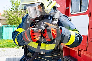 Fireman getting ready for firefight
