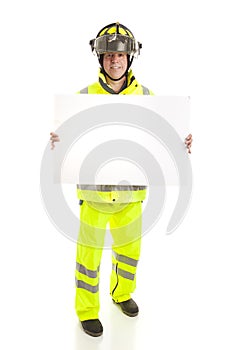 Fireman Holding Sign - Full Body